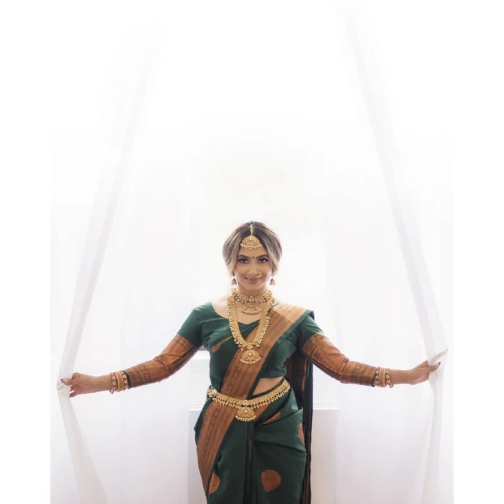 Women's Litchi silk Printed Saree With Unstitched Blouse (Green) - VANSHELLE