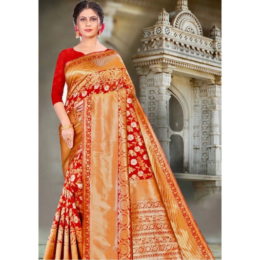 Women's Litchi silk Printed Saree With Unstitched Blouse (Red) - VANSHELLE