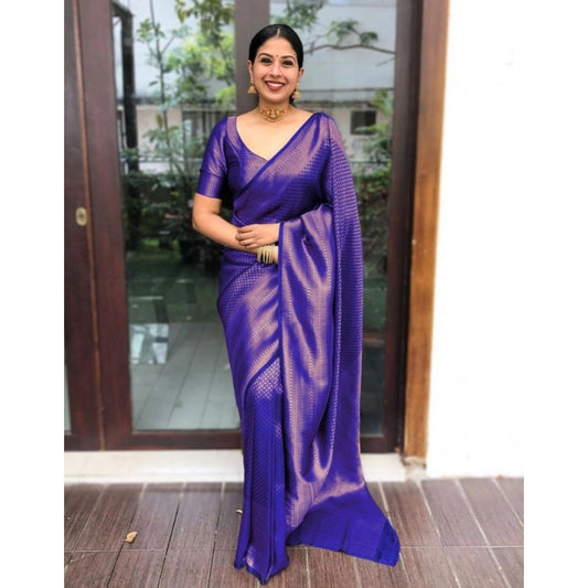 Women's Litchi silk Printed Saree With Unstitched Blouse (Purple) - VANSHELLE