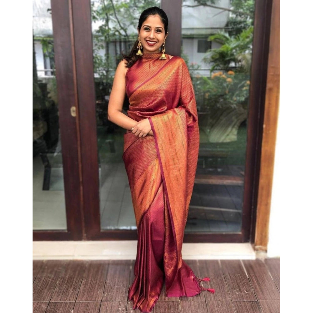 Women's Litchi silk Printed Saree With Unstitched Blouse (Red) - VANSHELLE