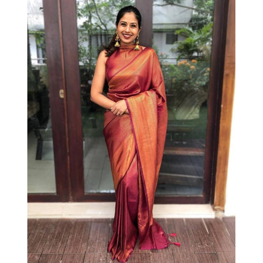 Women's Litchi silk Printed Saree With Unstitched Blouse (Red) - VANSHELLE