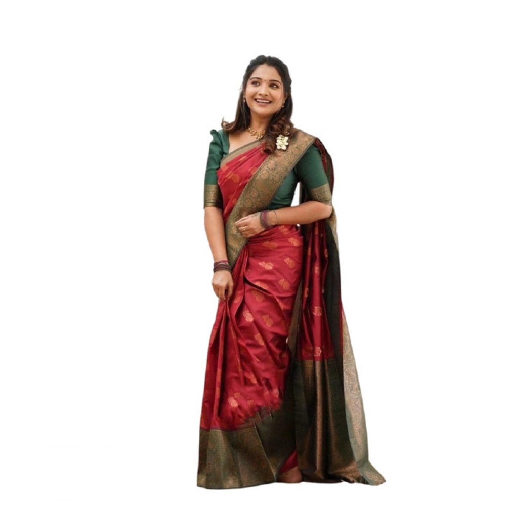 Women's Litchi silk Printed Saree With Unstitched Blouse (Red) - VANSHELLE
