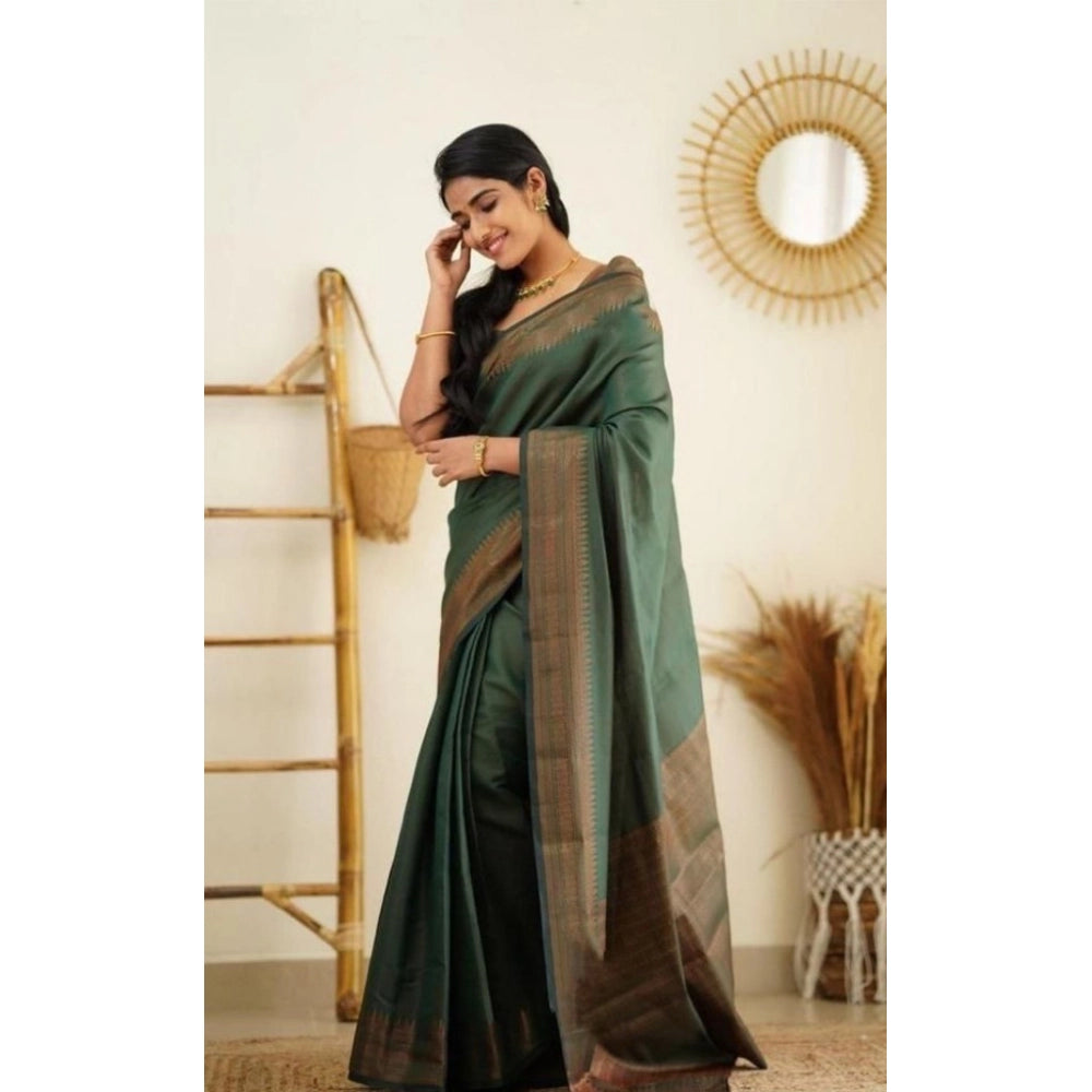 Women's Litchi silk Printed Saree With Unstitched Blouse (Green) - VANSHELLE