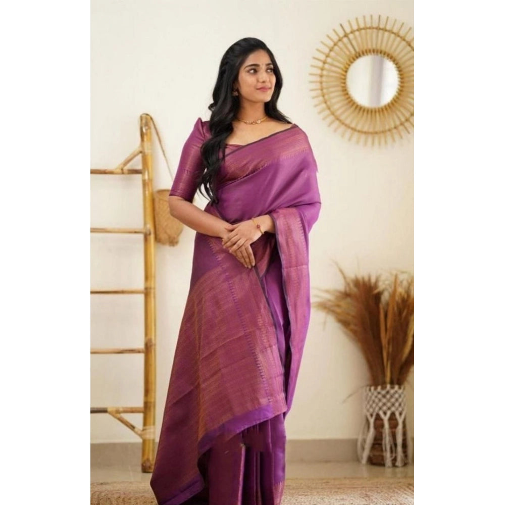Women's Litchi silk Printed Saree With Unstitched Blouse (Purple) - VANSHELLE