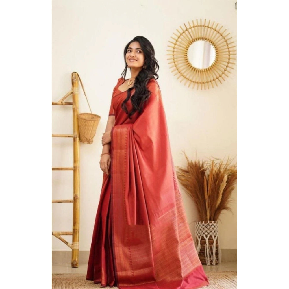 Women's Litchi silk Printed Saree With Unstitched Blouse (Red) - VANSHELLE