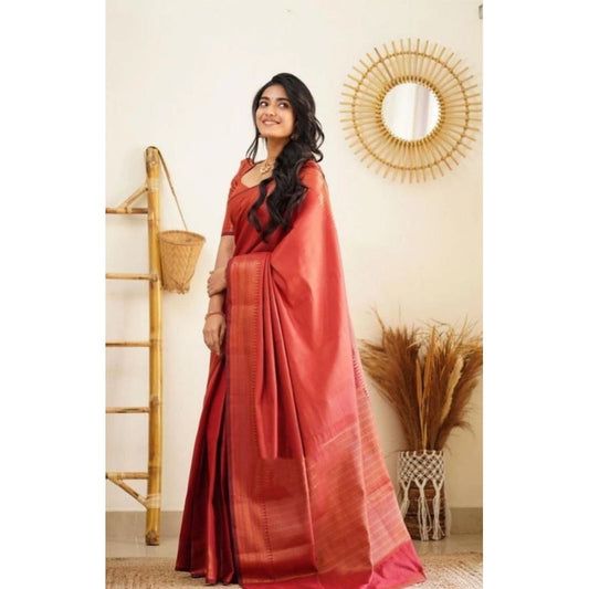 Women's Litchi silk Printed Saree With Unstitched Blouse (Red) - VANSHELLE