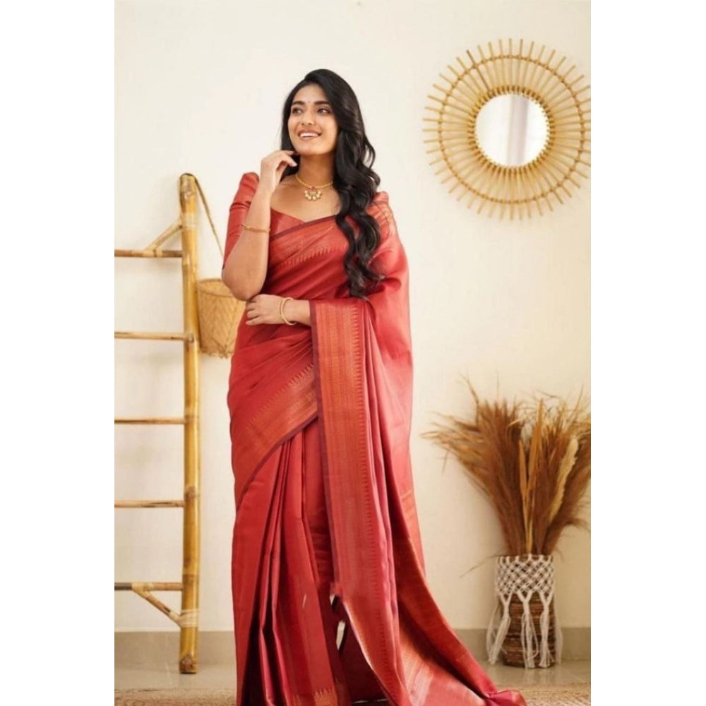 Women's Litchi silk Printed Saree With Unstitched Blouse (Red) - VANSHELLE