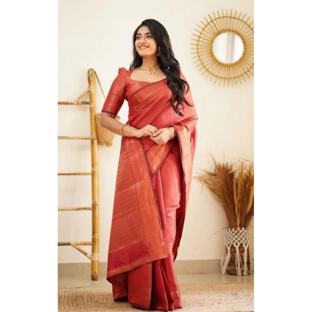 Women's Litchi silk Printed Saree With Unstitched Blouse (Red) - VANSHELLE
