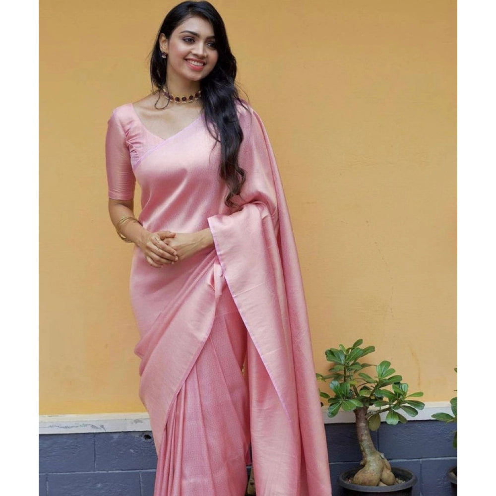 Women'S Litchi Silk Printed Saree With Unstitched Blouse (Ligh
