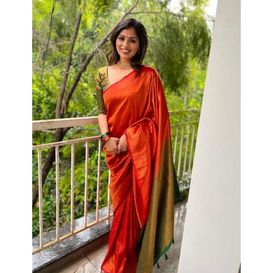 Women's Litchi silk Printed Saree With Unstitched Blouse (Red) - VANSHELLE
