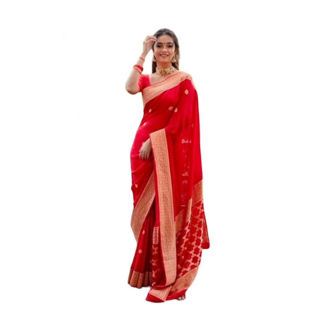 Women's Litchi silk Printed Saree With Unstitched Blouse (Red) - VANSHELLE