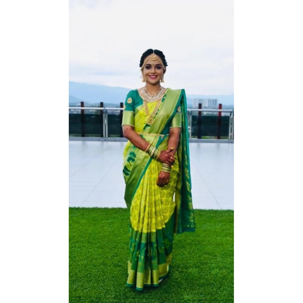 Women'S Litchi Silk Printed Saree With Unstitched Blouse (Ligh