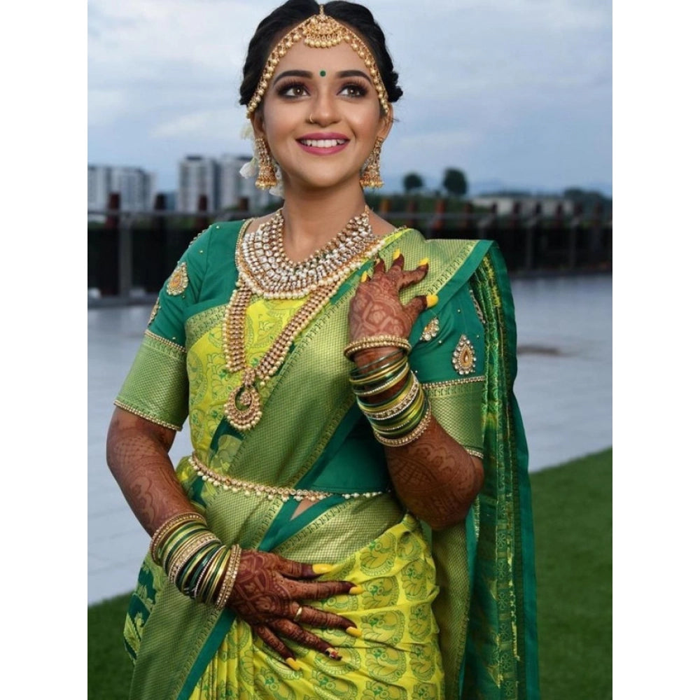 Women'S Litchi Silk Printed Saree With Unstitched Blouse (Ligh