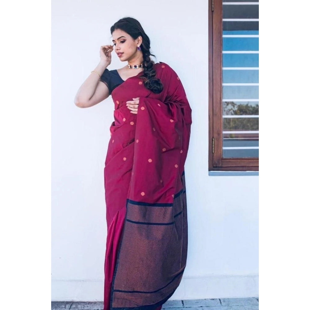 Women's Litchi silk Printed Saree With Unstitched Blouse (Red) - VANSHELLE