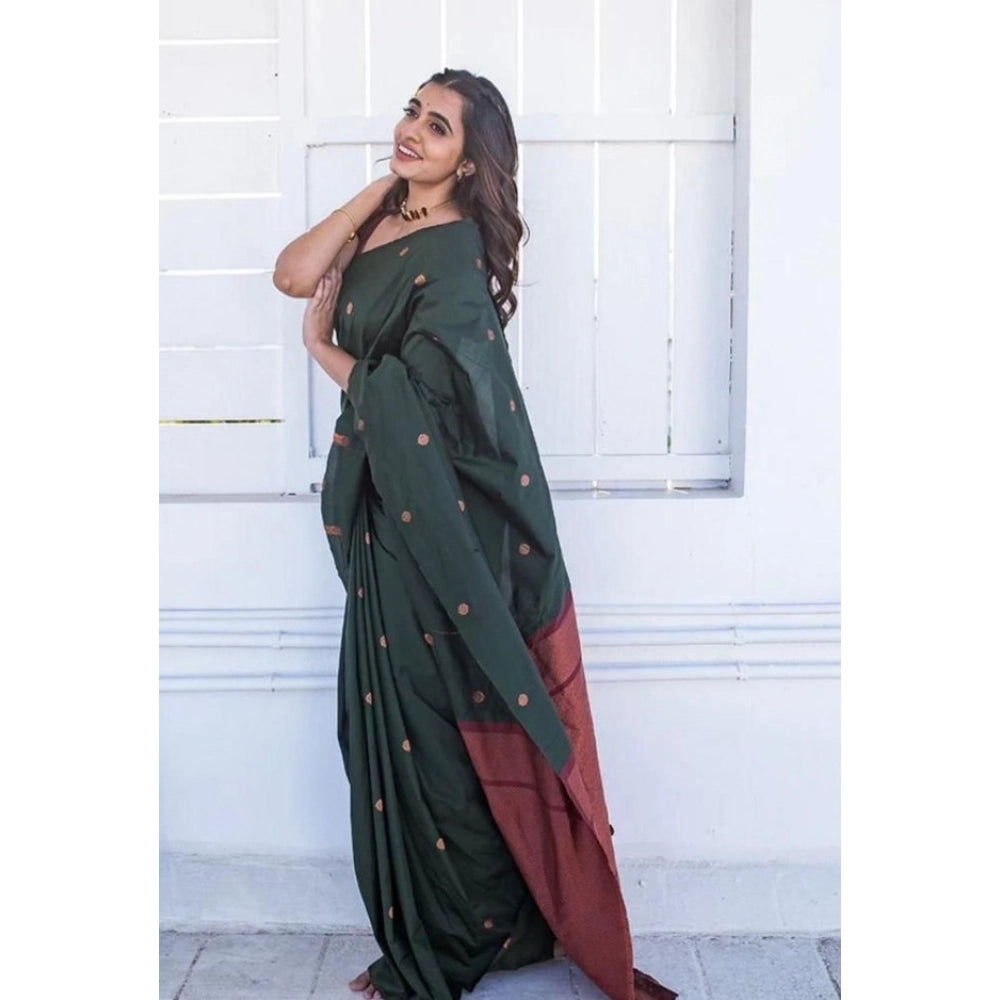 Women's Litchi silk Printed Saree With Unstitched Blouse (Dark Green) - VANSHELLE
