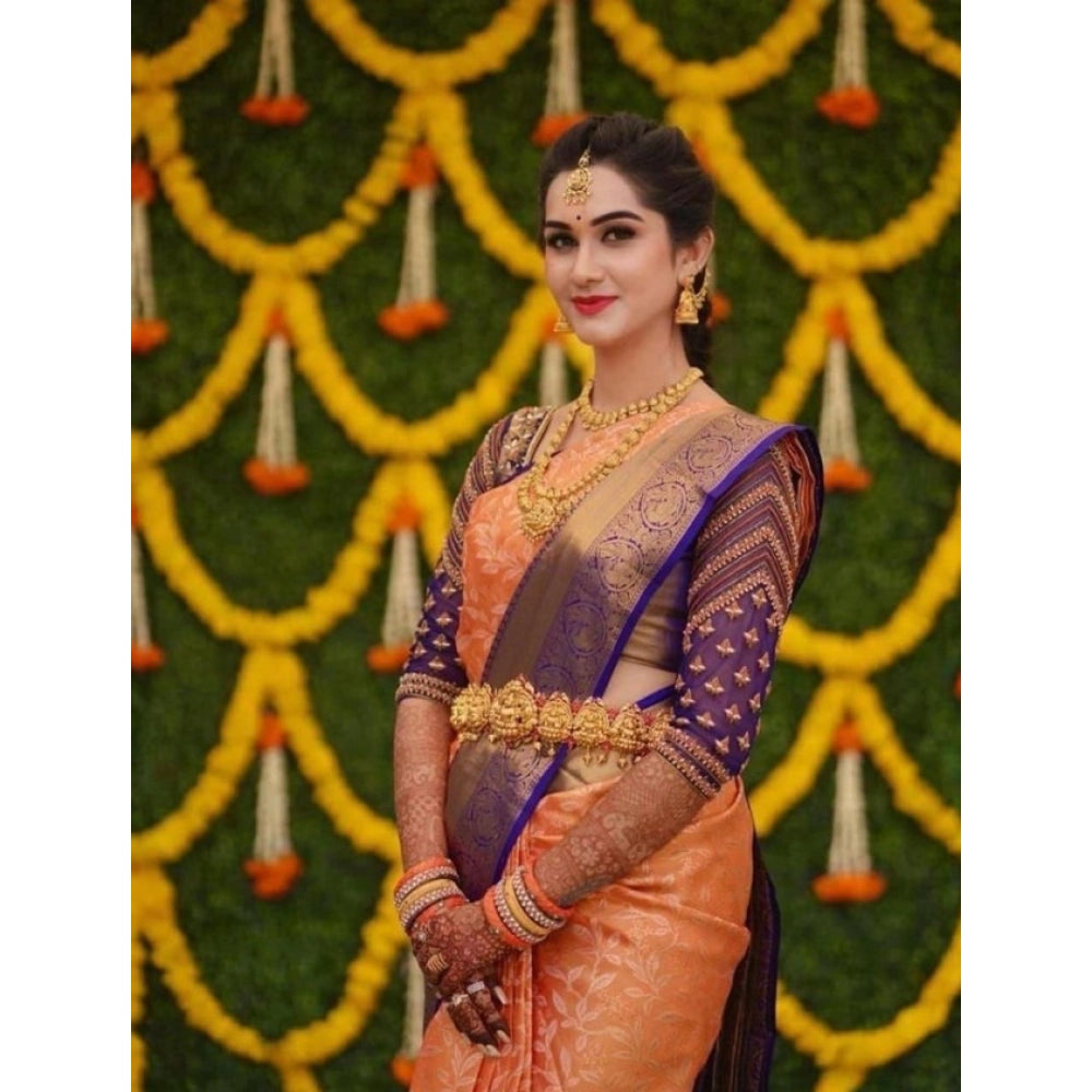 Women'S Litchi Silk Printed Saree With Unstitched Blouse (Oran