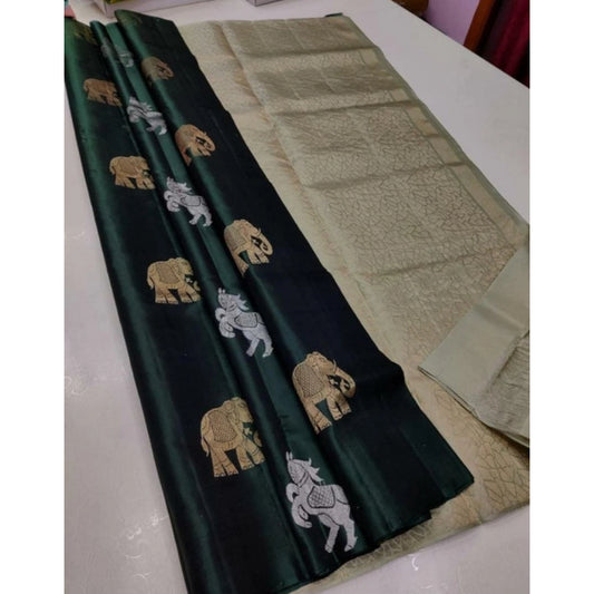 Women's Litchi silk Printed Saree With Unstitched Blouse (Green) - VANSHELLE