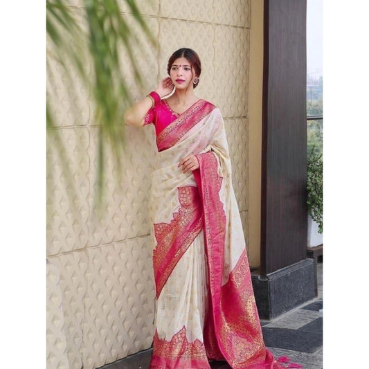 Women'S Litchi Silk Printed Saree With Unstitched Blouse (Half