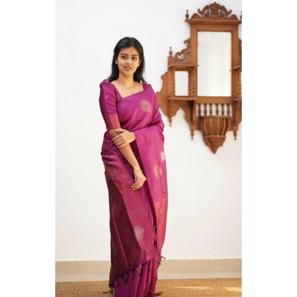 Women'S Litchi Silk Printed Saree With Unstitched Blouse (Dark