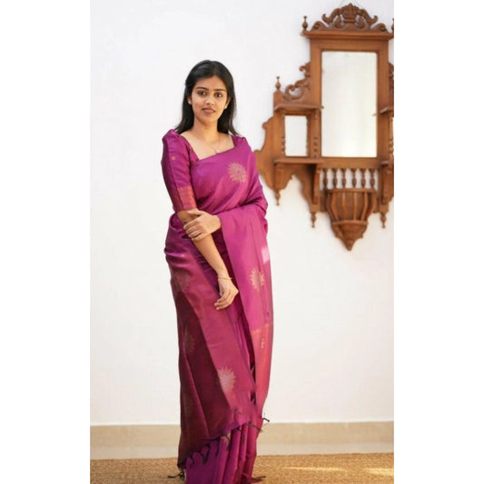 Women'S Litchi Silk Printed Saree With Unstitched Blouse (Dark