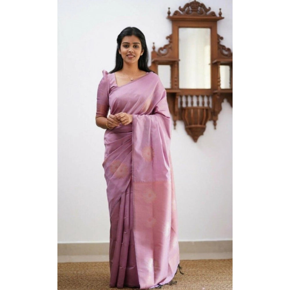 Women's Litchi silk Printed Saree With Unstitched Blouse (Light Pink) - VANSHELLE