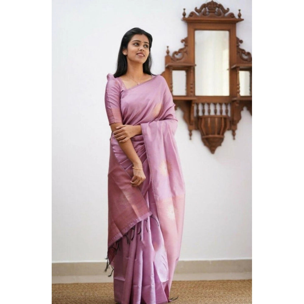 Women's Litchi silk Printed Saree With Unstitched Blouse (Light Pink) - VANSHELLE