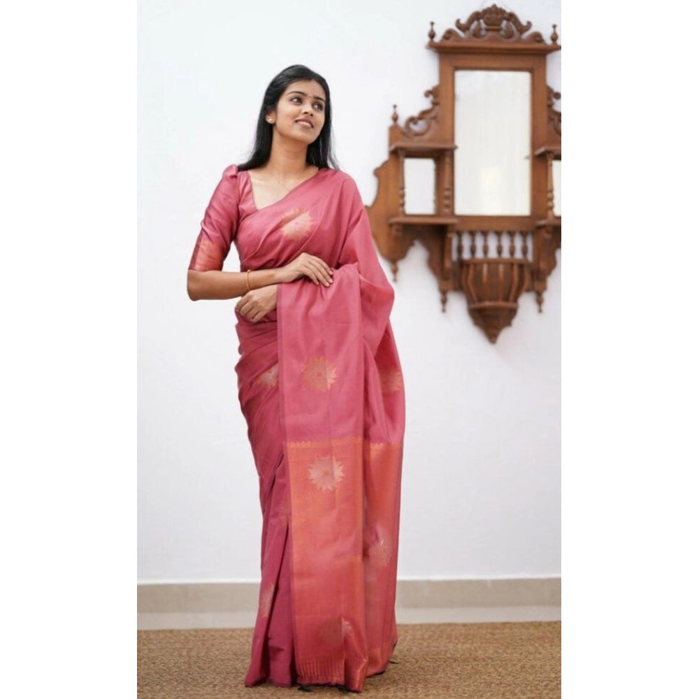 Women'S Litchi Silk Printed Saree With Unstitched Blouse (Peac