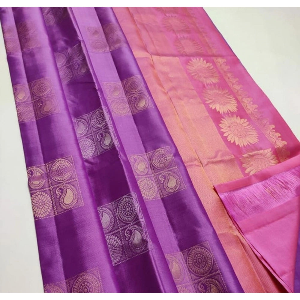 Women'S Litchi Silk Printed Saree With Unstitched Blouse (Mage