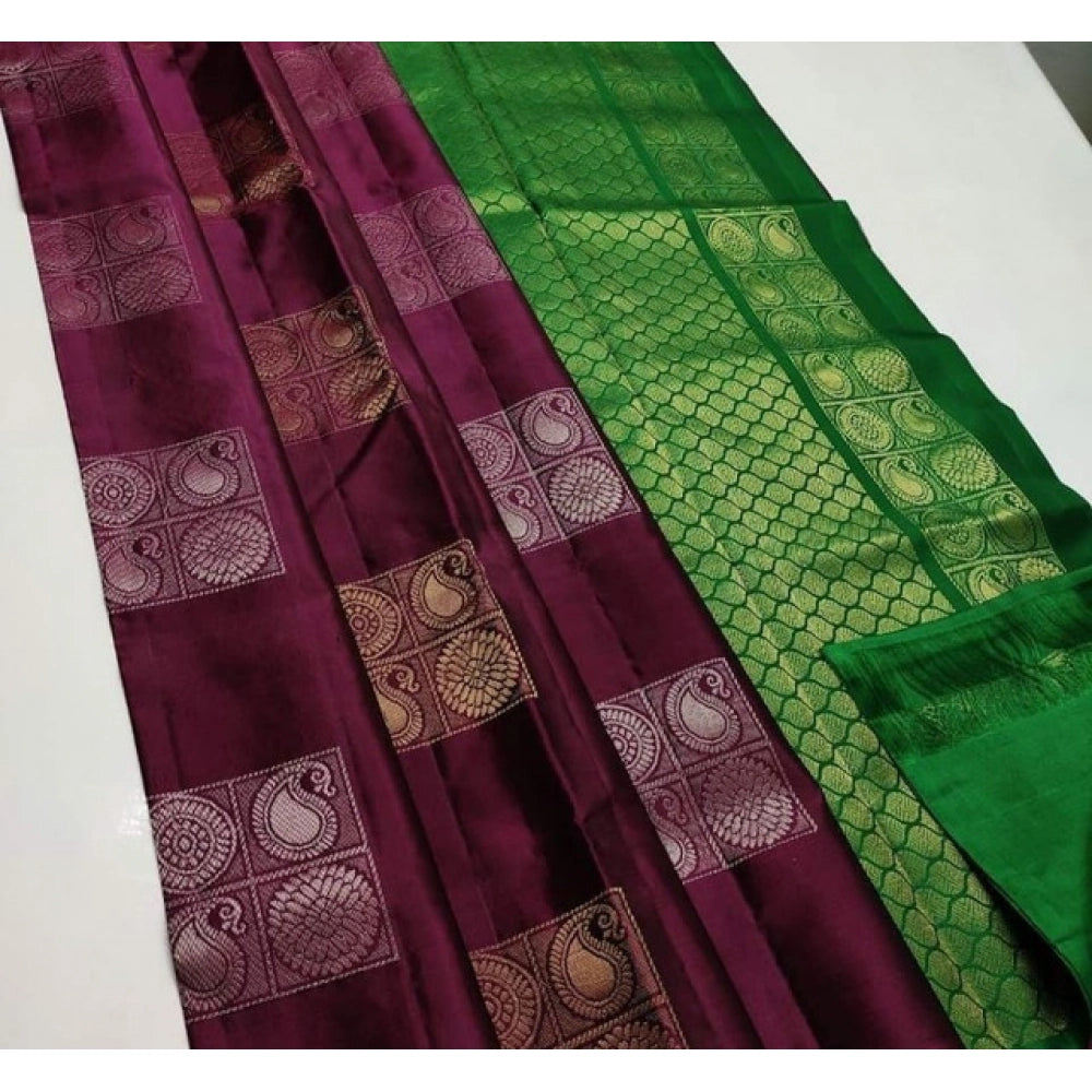 Women'S Litchi Silk Printed Saree With Unstitched Blouse (Brow