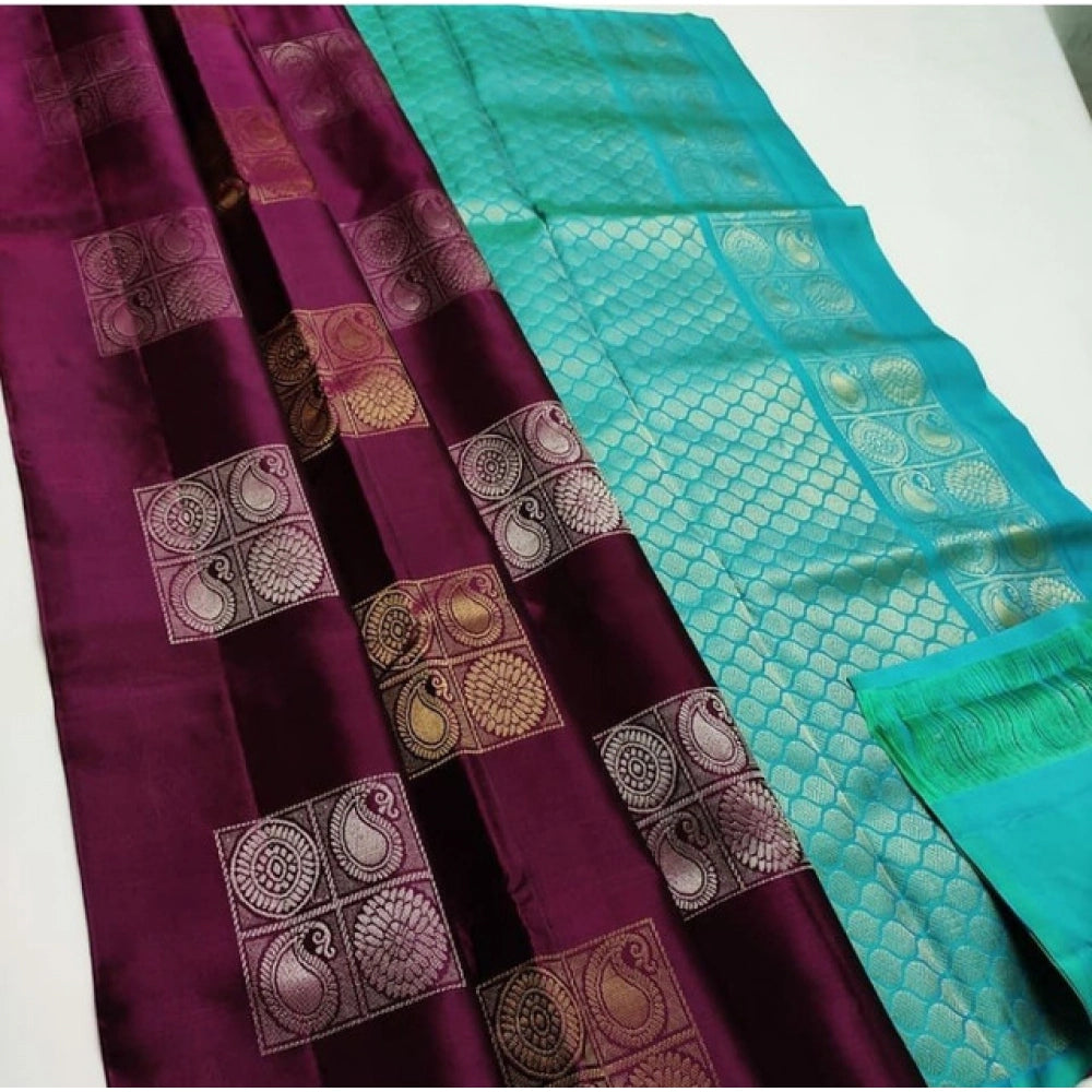 Women'S Litchi Silk Printed Saree With Unstitched Blouse (Maro