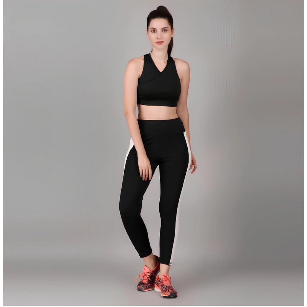 Women's Polyester Solid Ankle length High Waisted Tights (Black) - VANSHELLE