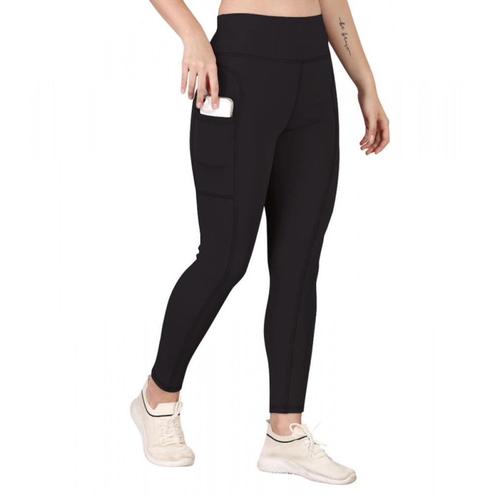 Women's Polyester Solid Ankle length High Waisted Tights (Black) - VANSHELLE