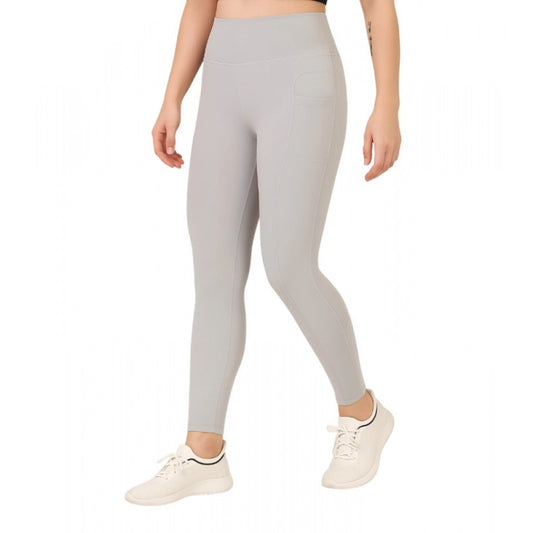 Women'S Polyester Solid Ankle Length High Waisted Tights (Grey