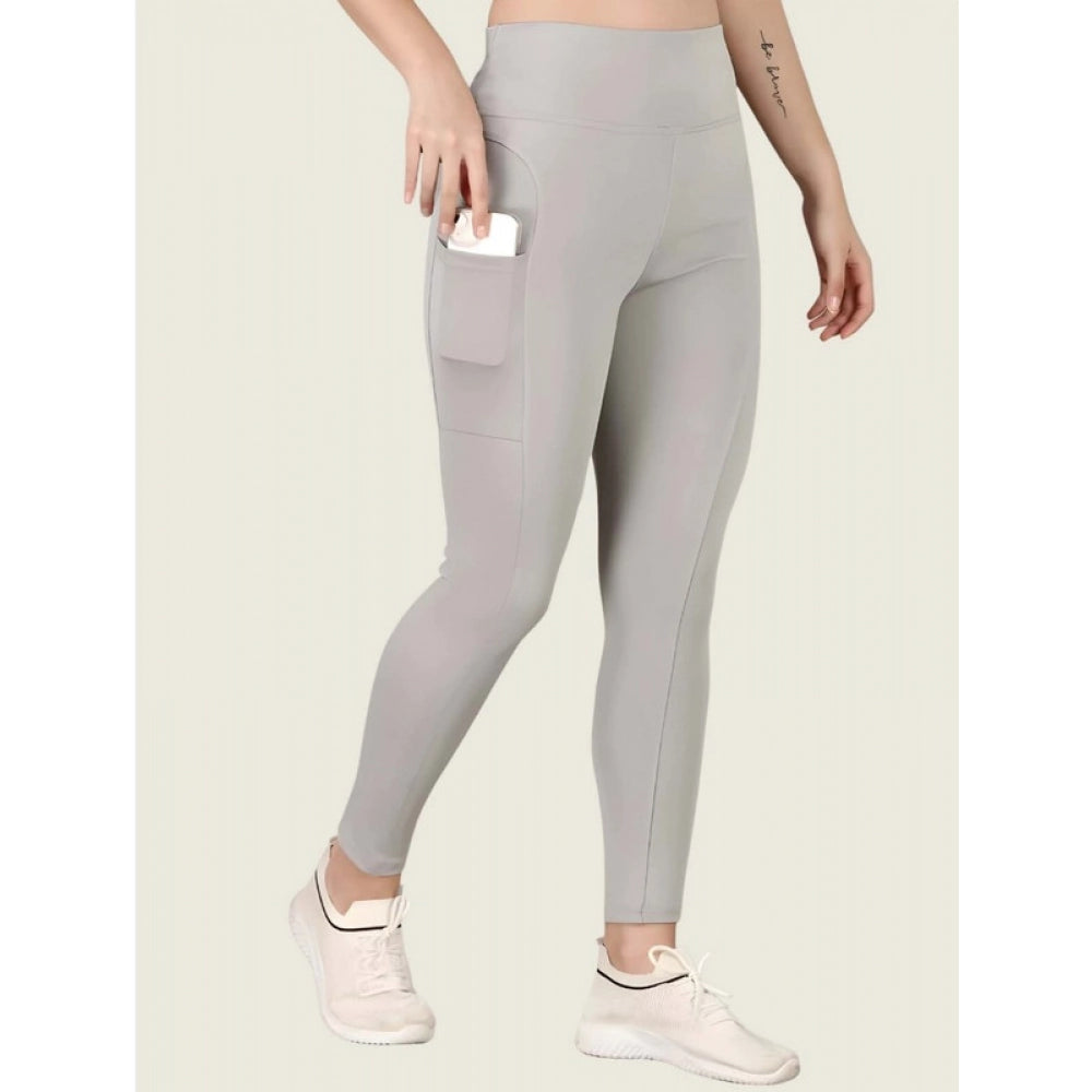 Women'S Polyester Solid Ankle Length High Waisted Tights (Grey