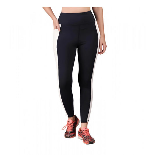 Women'S Polyester Solid Ankle Length High Waisted Tights (Navy