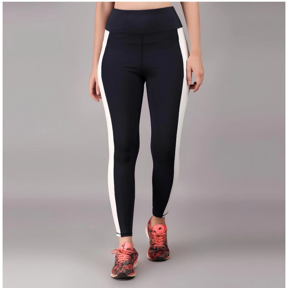 Women'S Polyester Solid Ankle Length High Waisted Tights (Navy