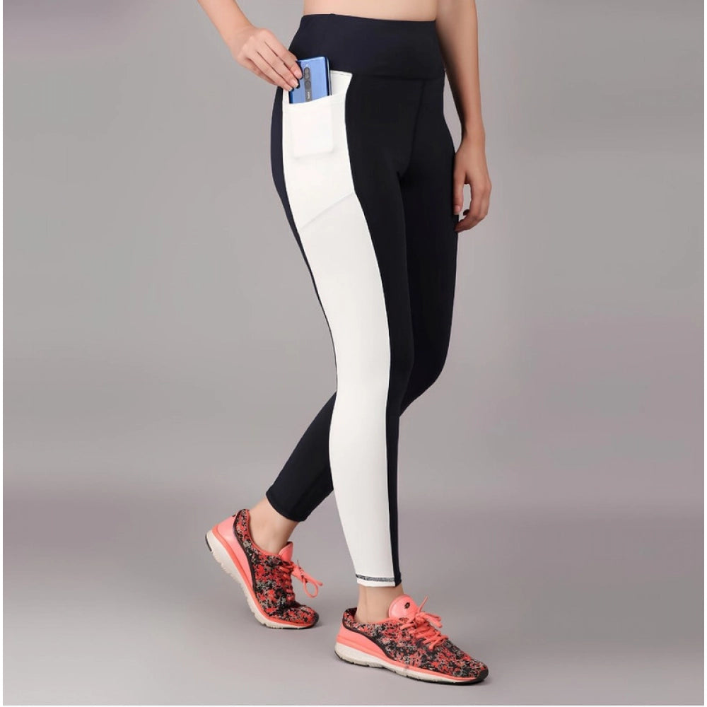 Women'S Polyester Solid Ankle Length High Waisted Tights (Navy