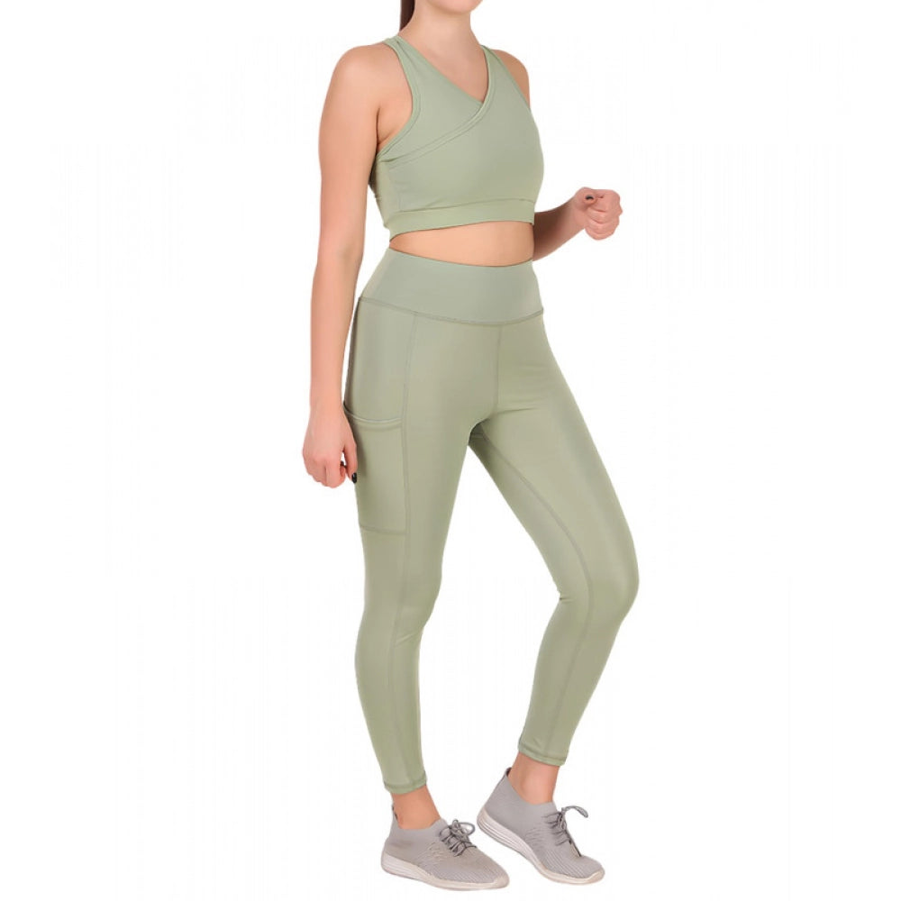 Women'S Polyester Solid Ankle Length High Waisted Tights (Sea