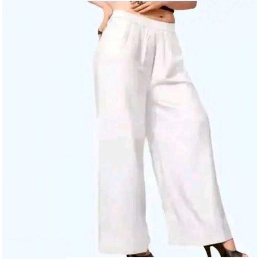 Women'S Casual Rayon Solid Ankle Length Palazzo (White, Free S