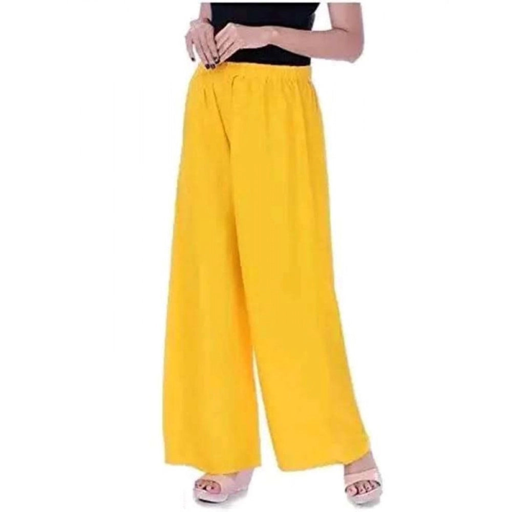 Women'S Casual Rayon Solid Ankle Length Palazzo (Yellow , Free