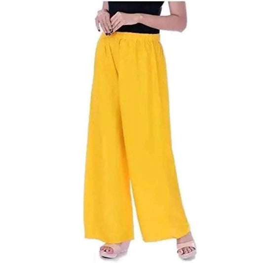 Women'S Casual Rayon Solid Ankle Length Palazzo (Yellow , Free