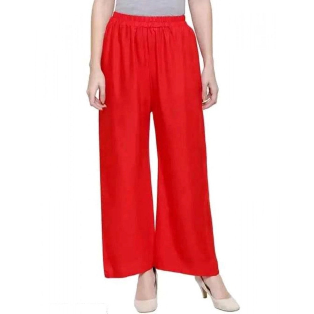 Women'S Casual Rayon Solid Ankle Length Palazzo (Red, Free Siz