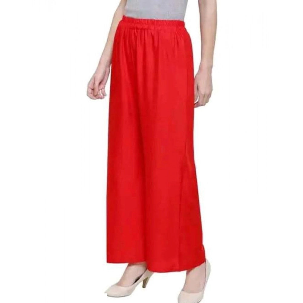 Women'S Casual Rayon Solid Ankle Length Palazzo (Red, Free Siz