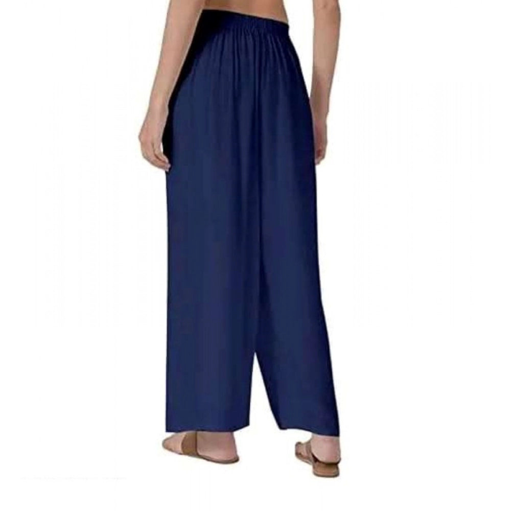 Women'S Casual Rayon Solid Ankle Length Palazzo (Navy Blue , F