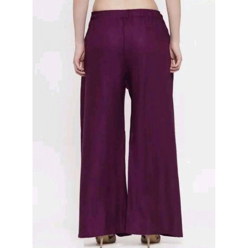 Women'S Casual Rayon Solid Ankle Length Palazzo (Purple, Free