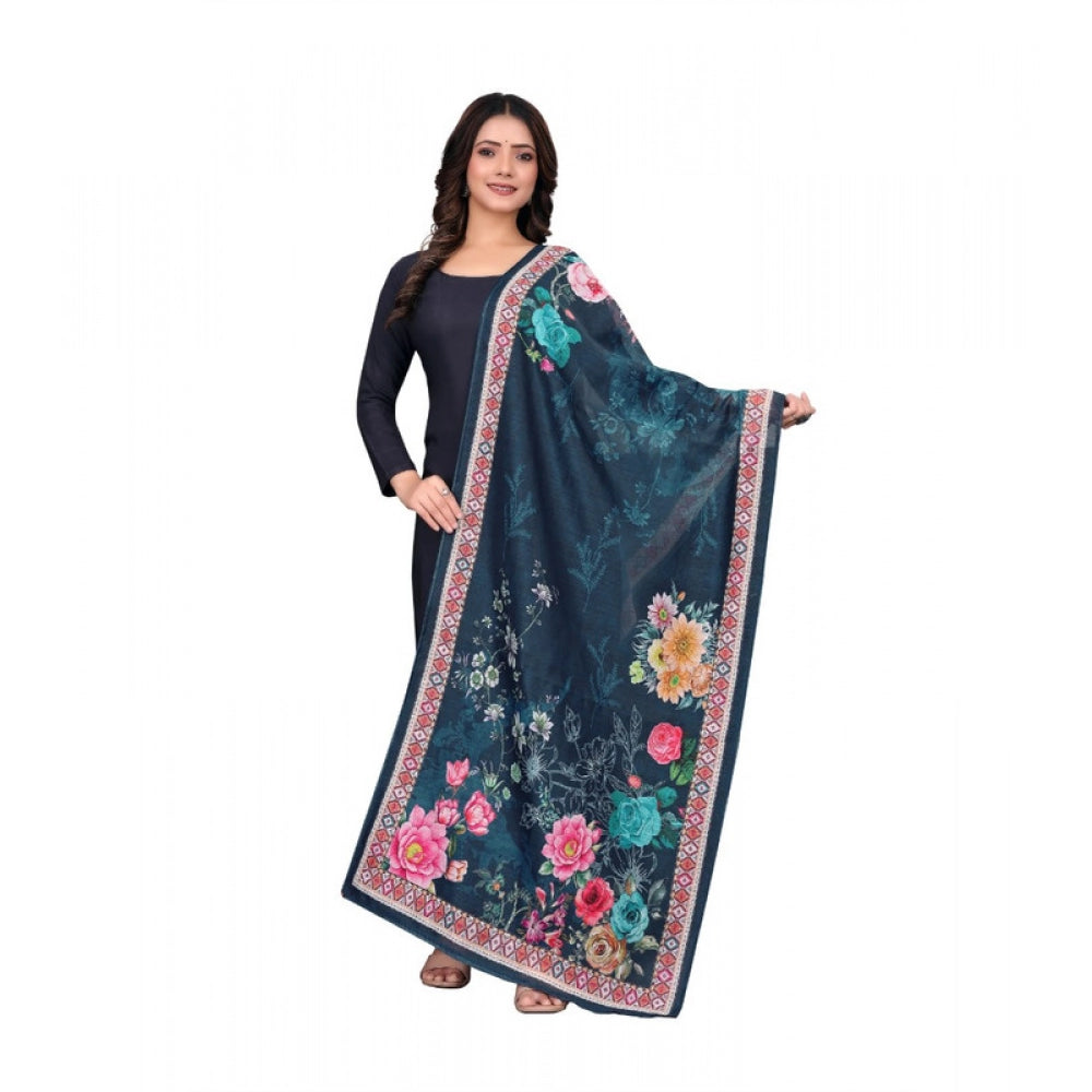 Women's chanderi silk Printed Dupatta (Navy Blue, Length: 2 Mtr) - VANSHELLE