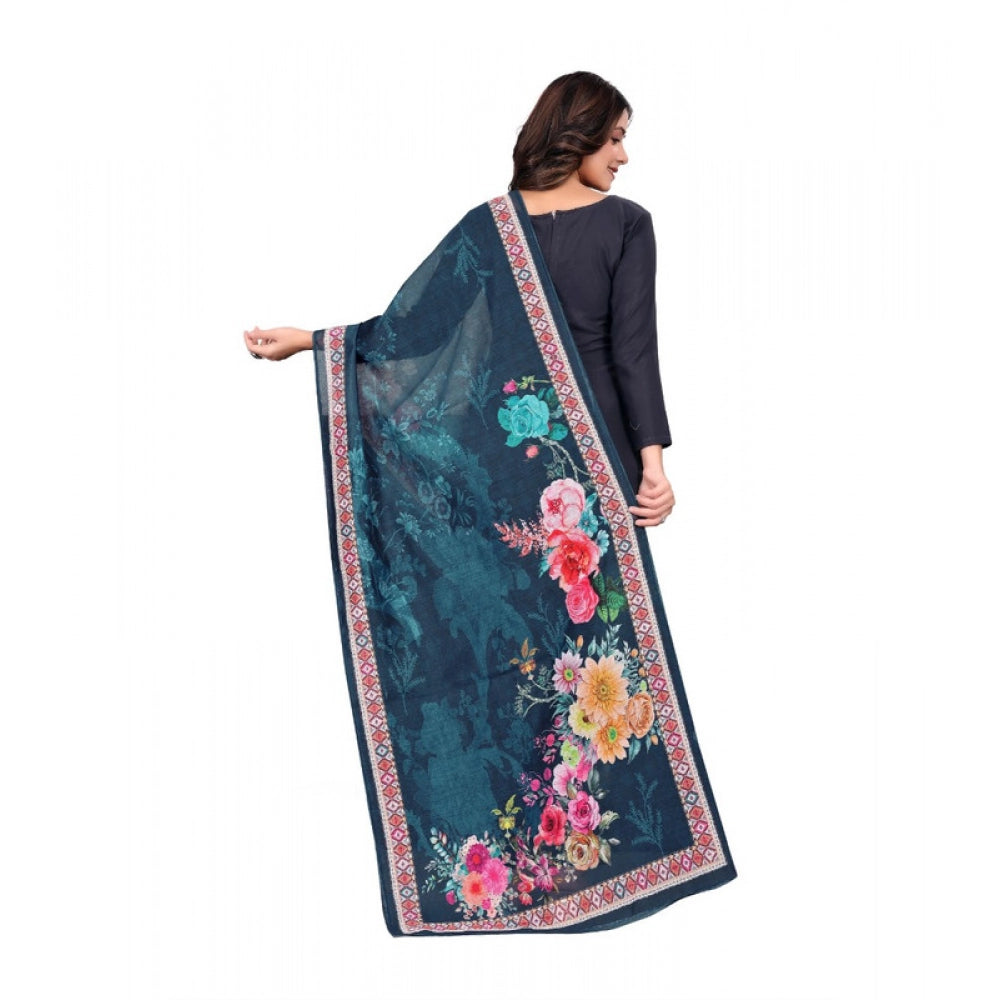 Women's chanderi silk Printed Dupatta (Navy Blue, Length: 2 Mtr) - VANSHELLE