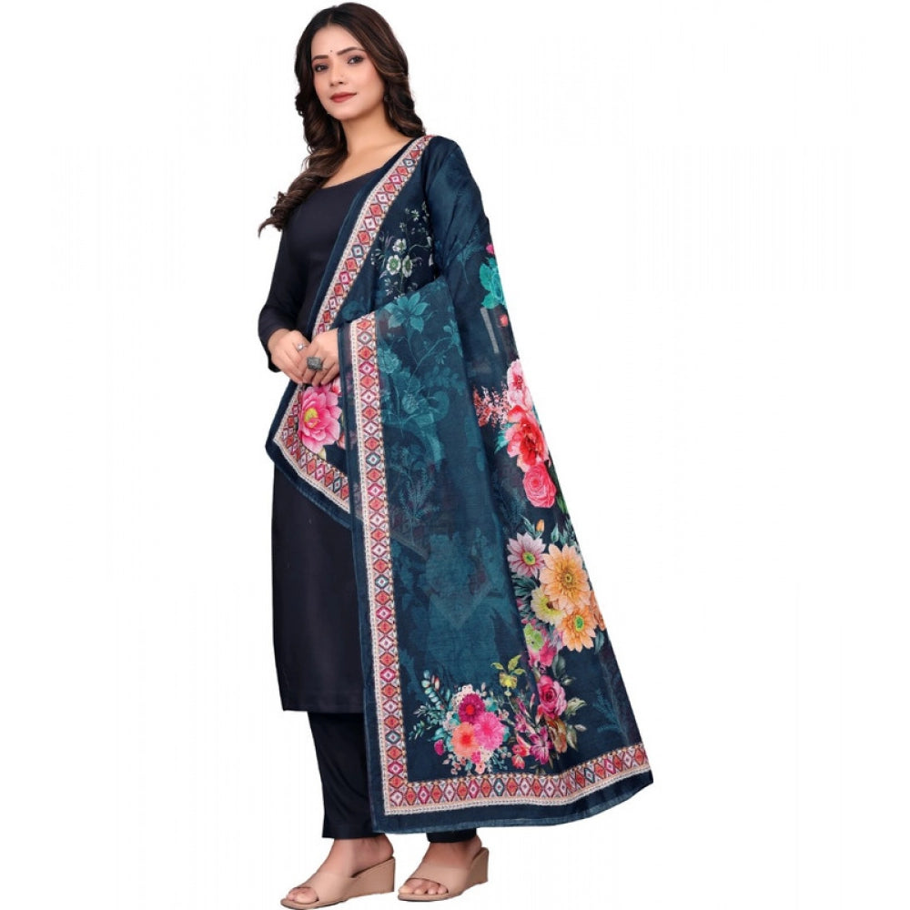 Women's chanderi silk Printed Dupatta (Navy Blue, Length: 2 Mtr) - VANSHELLE