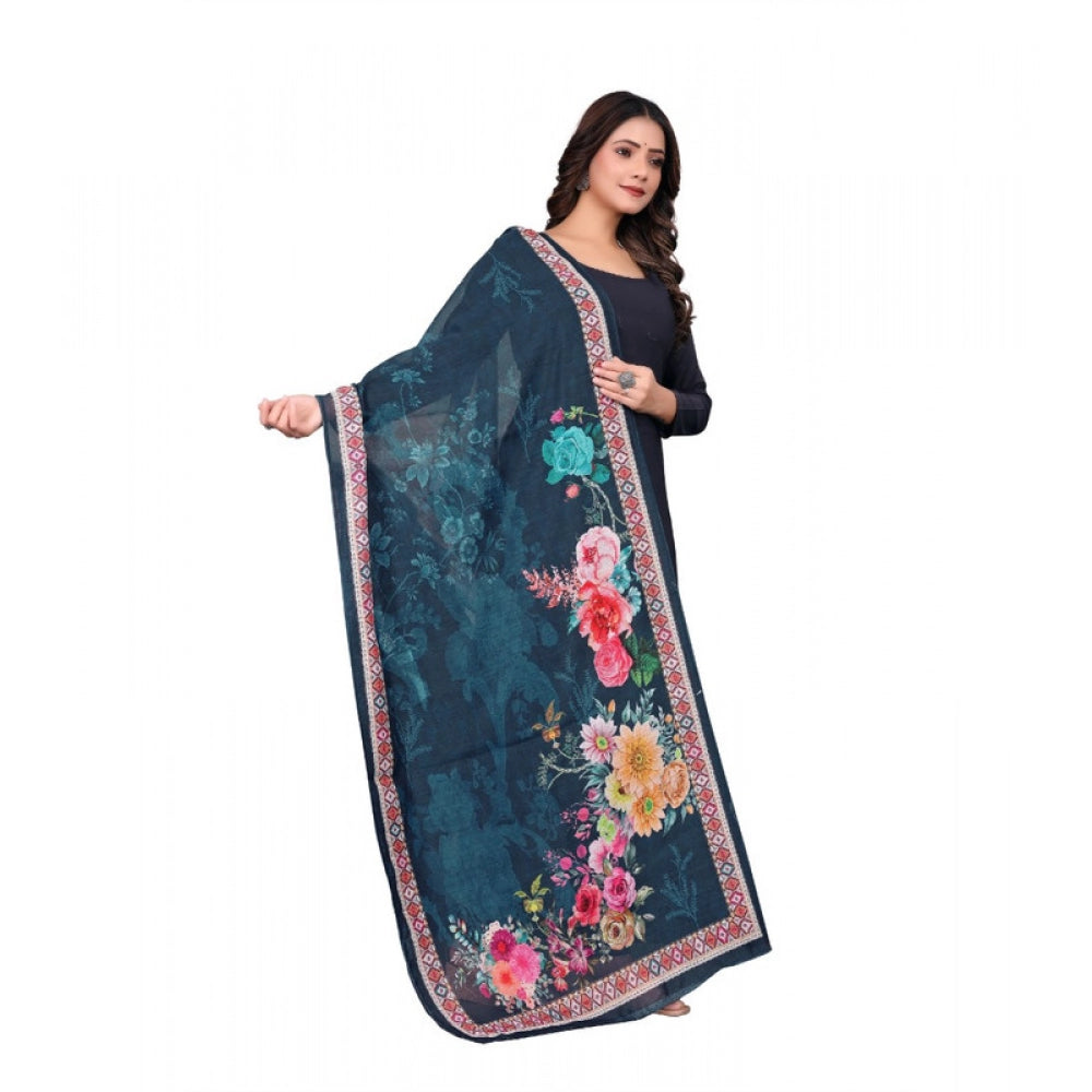Women's chanderi silk Printed Dupatta (Navy Blue, Length: 2 Mtr) - VANSHELLE