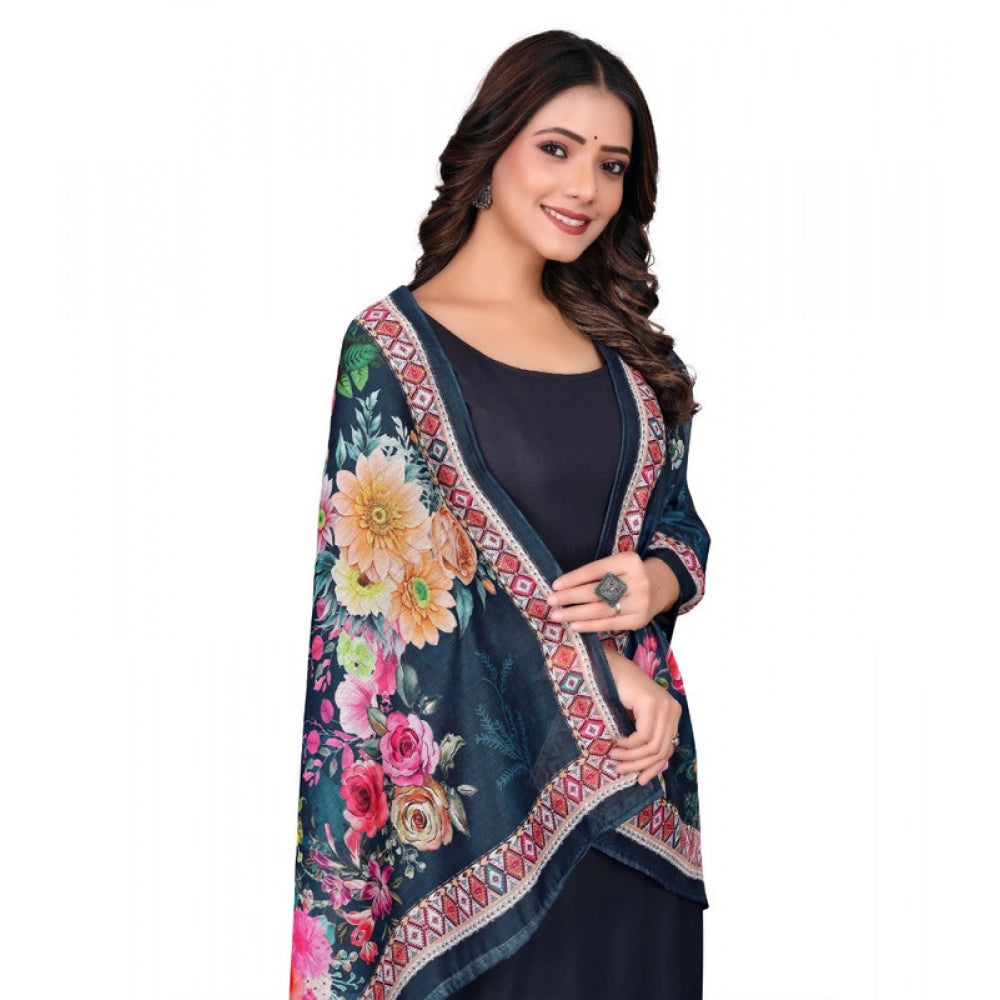 Women's chanderi silk Printed Dupatta (Navy Blue, Length: 2 Mtr) - VANSHELLE